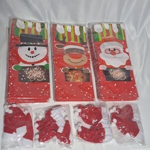 Lot Of 24 Christmas Warm Wishes Wine Bottle Holder Bags Santa Reindeer Snowman